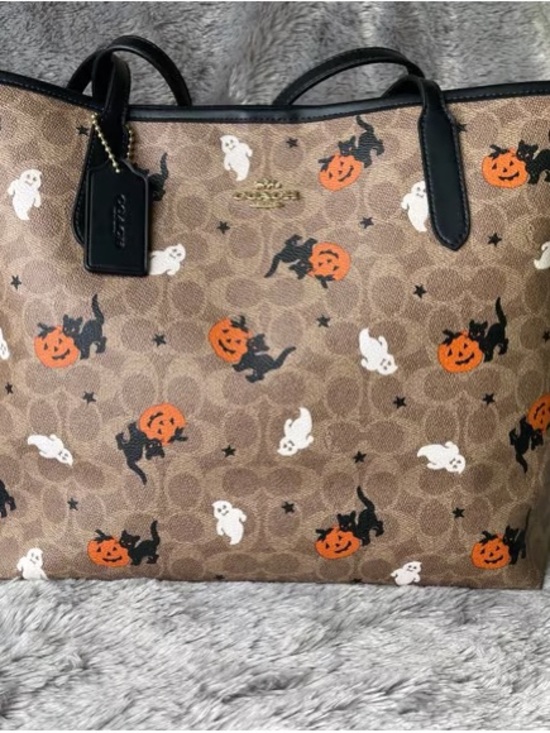 Coach Handbags - Coach Brown Halloween Print Tote with Black Handles